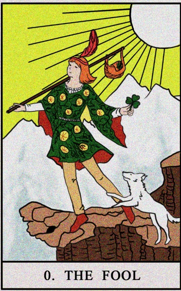 The Fool standing oblivious with a spindle