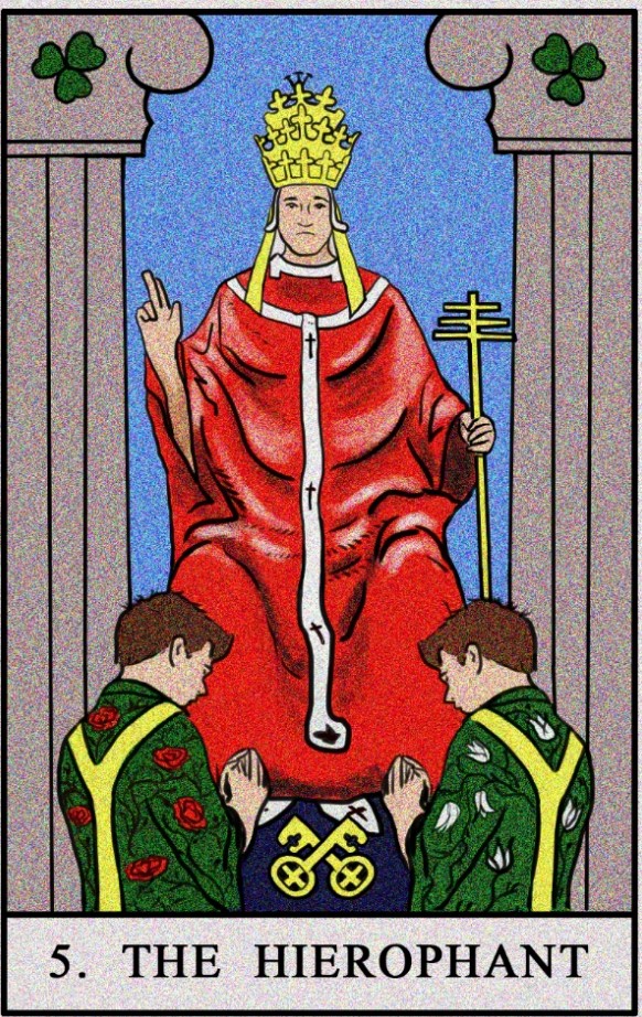 The Hierophant with his arms raised